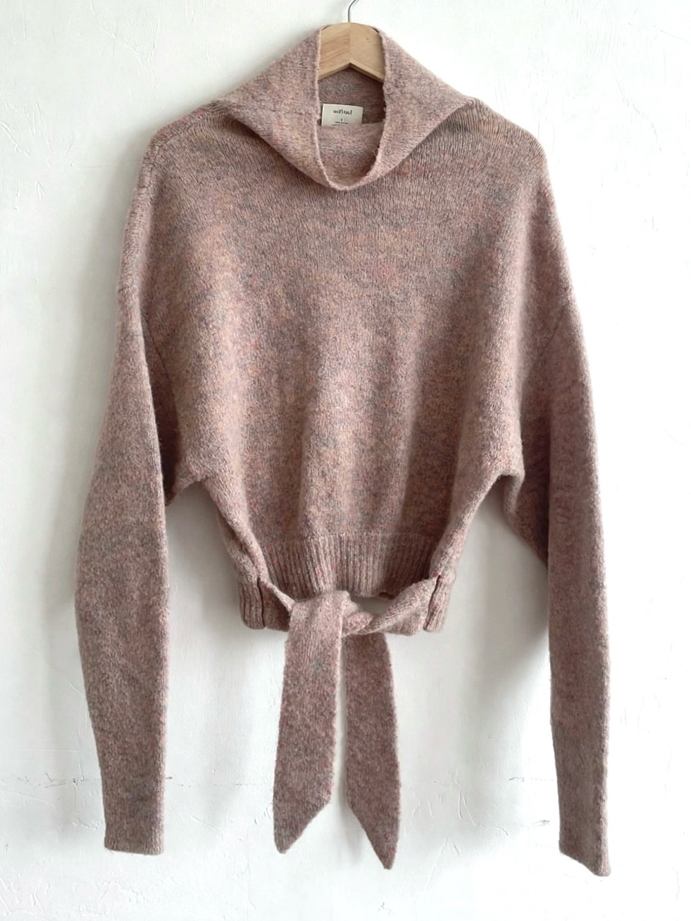 Wilfred Lorin Aritzia Wool Blend Tie Waist Turtleneck Sweater Dusty Pink Size S